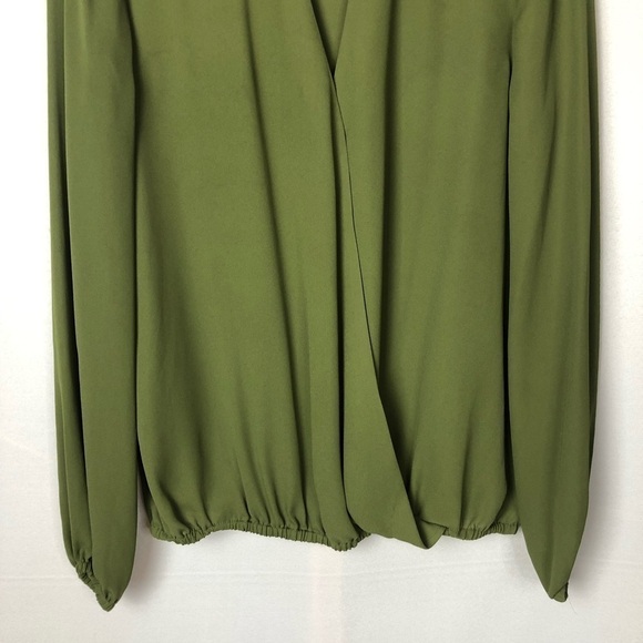 Cremieux Olive Green Faux Wrap Surplice Long Sleeve Blouse XS - Picture 4 of 4